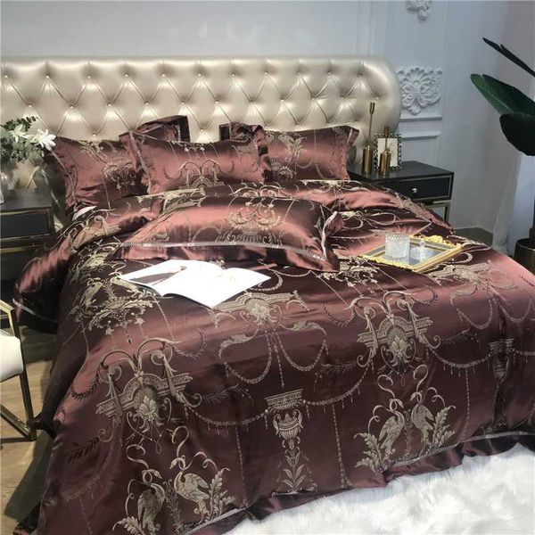 

4pcs european satin embroidery bedding set 60s long-staple cotton duvet cover wedding bedspread king  size pillowcase sets