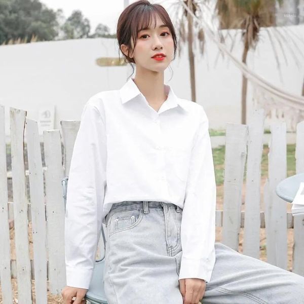 

women's blouses & shirts spring korean casual white loose women turn-down collar plus size elegant long sleeve button fashion female