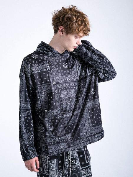 

men paisley and scarf print drop shoulder hoodie w3yw#, Black