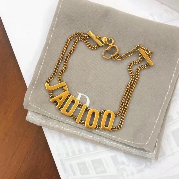 

luxury designer d home letter vintage bracelet brass material with box, Black