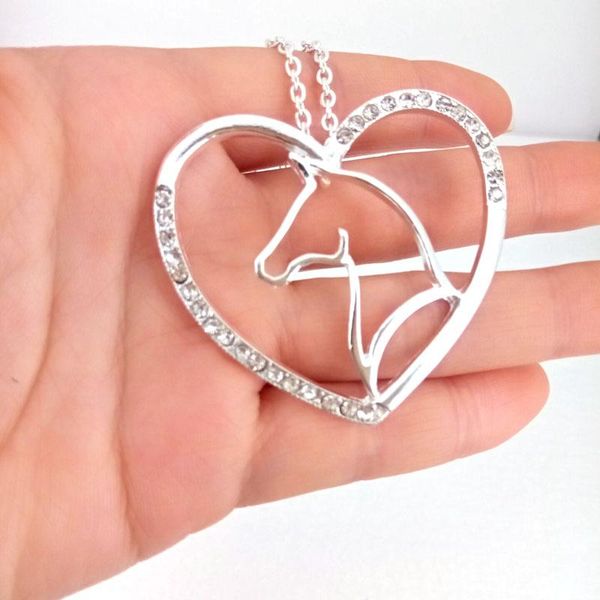 

hzew big heart crystal and horse head pendant necklace gift chains, Silver