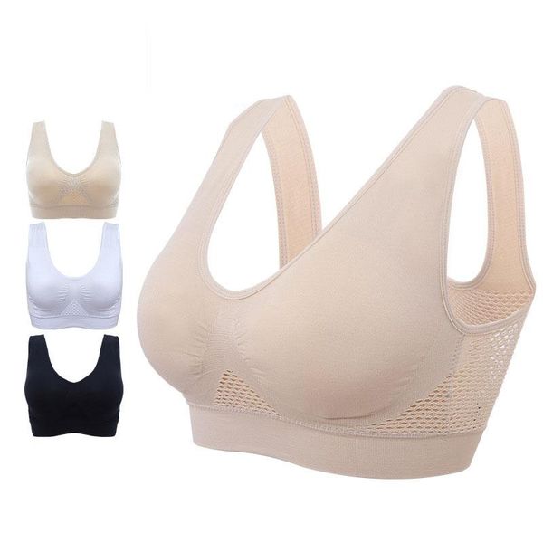 

gym clothing sports bra breathable mesh hollow out cross shockproof seamless padded push up yoga bras for fitness running vest plus size, White;black