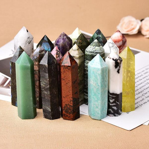 Objetos decorativos Figuras 36 Pedras naturais de cores e cristais Ponto Amethyst Quartz Reiki Healing Stone Tower Obelisk Energia Mineiro