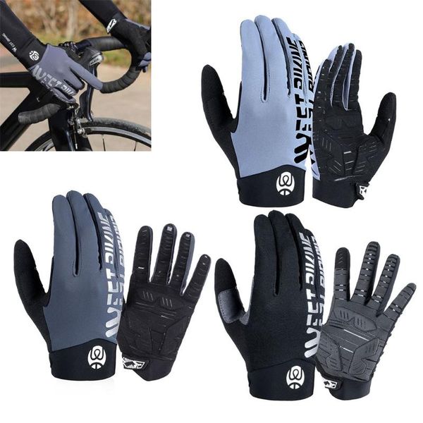 

cycling gloves all fingers gel breathable anti-slip racing touch screen men women riding gym fitness sports, Black