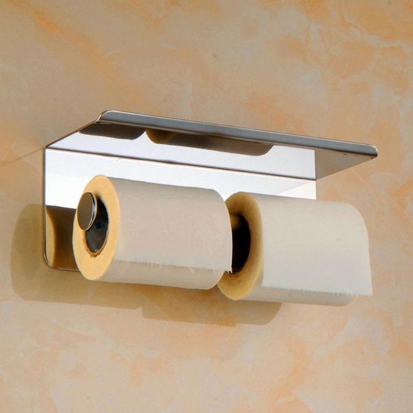 

toilet paper holders double holder wall mount tissue roll hanger with mobile phone shelf rack for bathroom home office el