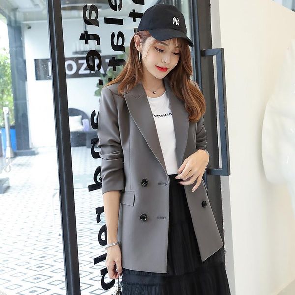 

women's suits & blazers single coat 2021 autumn fashion temperament casual loose lattice double-breasted small suit shirt, White;black