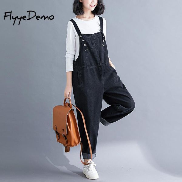 

women's jumpsuits & rompers plus size women denim pants loose casual wide leg sleeveless overalls 200 pounds fat black jumpsuit romper, Black;white