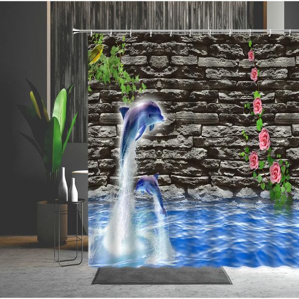 

shower curtains stone wall bath landscape brick background 3d printing pattern home decoration curtain multiple size
