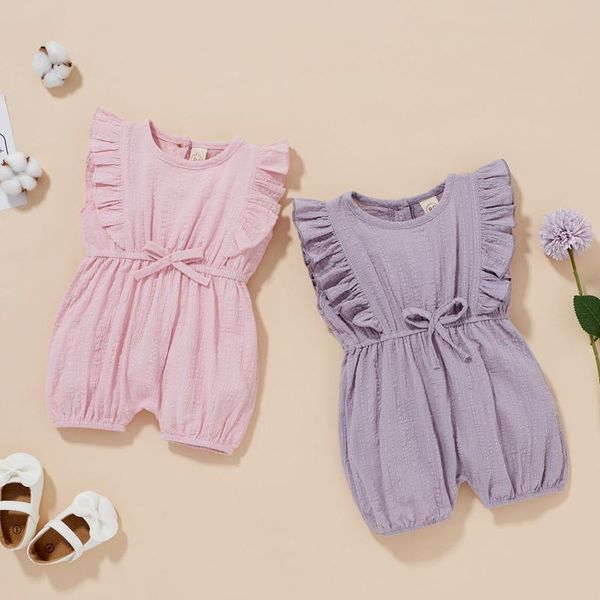 

jumpsuits infant baby boys girls summer sleeveless solid ruffles shorts one piece romper jumpsuit clothes toddler outfits, Blue