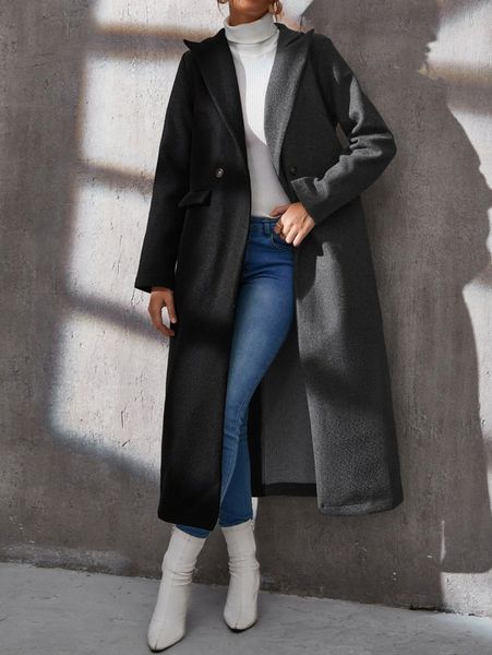 

two tone flap detail overcoat without belt z6pp#, Black