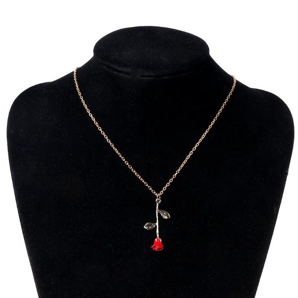 

pendant necklaces 2021 beauty beast golden filled 3d red rose for women jewelry decoration fashion, Silver