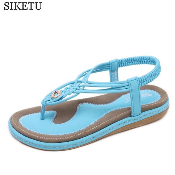 

women bohemia flat sandals shoes woman string bead flip flop weaving metal decoration beach casual shoe, Black