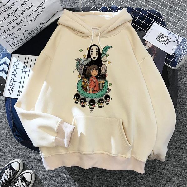 

men's hoodies & sweatshirts spirited away hoodie harajuku ogino chihiro no face man graphic women casual winter warm fashion men, Black