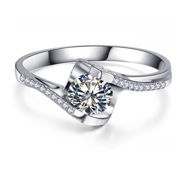 

angle kiss micro paved 925 sterling silver women ring 0.6ct nscd simulated diamond female engagement jewelry 18k white gold plated, Slivery;golden