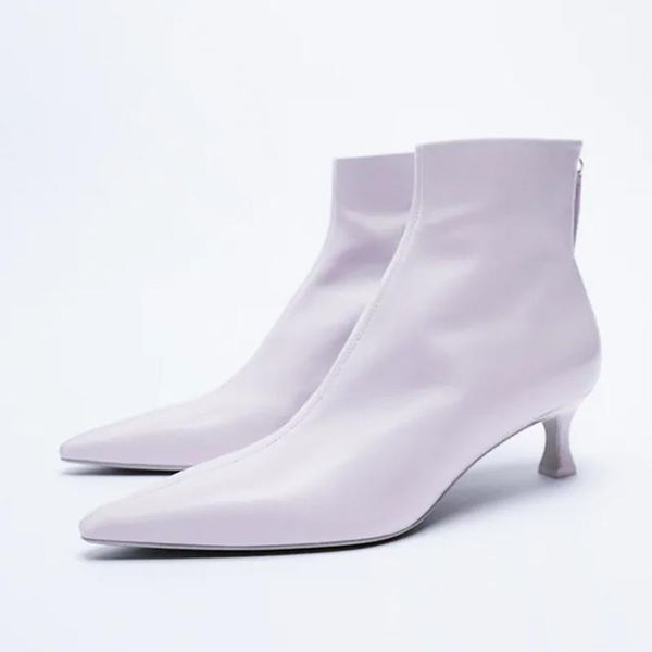 

boots winter lady women's rubber shoes rain back zip zipper luxury designer 2021 high heel leather autumn ankle pointy fashion, Black