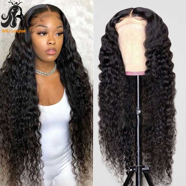 

lace wigs 32 34 inch deep curly wave wig hd transparent frontal preplucked remy human hair brizilian for woman, Black;brown