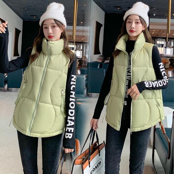 

women's vests vest long cotton medium and 2021 winter korean stand collar sleeveless down jacket slim waistcoat, Black;white