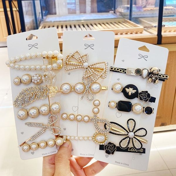 

jadg south korea dongdamen feather hairpin 6-piece scissors pearl alloy pearl net barrettes scissors mesh hairpin net red straight clips gr, Golden;silver