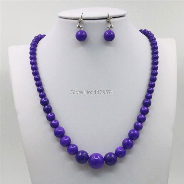 

earrings & necklace 6-14mm purple imitate shell glass beads chain sets woman girls jewelry making christmas gifts 18inch, Silver