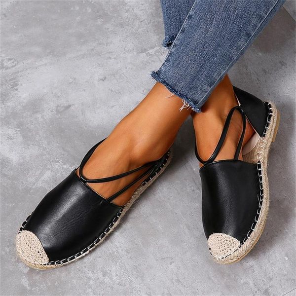 

sandals women's rope woven thick ladeis solid color flat fisherman shoes summer slippers zapatos de mujer 2021, Black