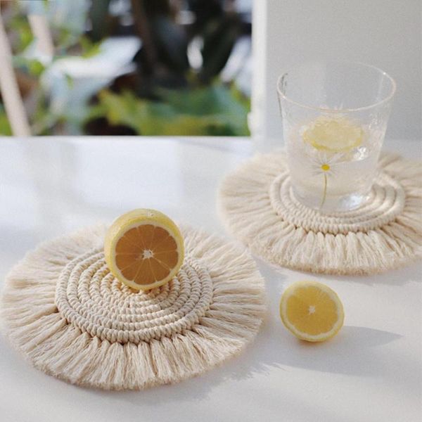 

mats & pads 2pcs round heart tassel placemat braided cup bowl plate non-slip insulated mat pl