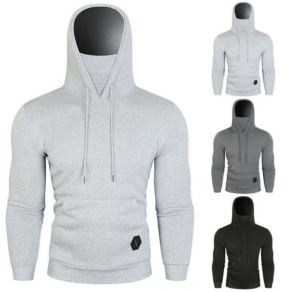 

men's hoodies & sweatshirts winter leisure mask design solid color pullover hoodie casual sweater free, Black