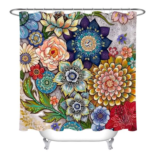 

boho floral shower curtain set tribal mandala botanical flower shower curtains for bathroom with hooks 72x72 inch waterproof