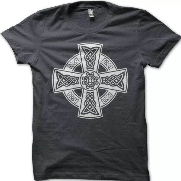 

celtic cross tribal art quality printed t-shirt 9075, White;black