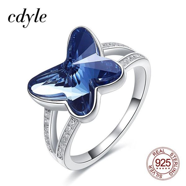 

cluster rings cdyle dainty wedding ring with cubic zircon stone 925 sterling silver blue crystal butterfly woman's accessories, Golden;silver