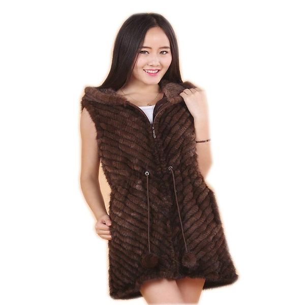 

mink weave twill vest autumn and winter braided women's fur & faux, Black