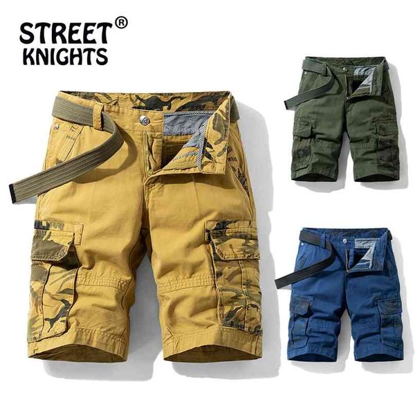 

summer camouflage multi-pockets cargo shorts men khaki jogger military cotton casual loose 210713, White;black