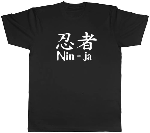 

ninja in japanese mens womens ladies t-shirt, White;black