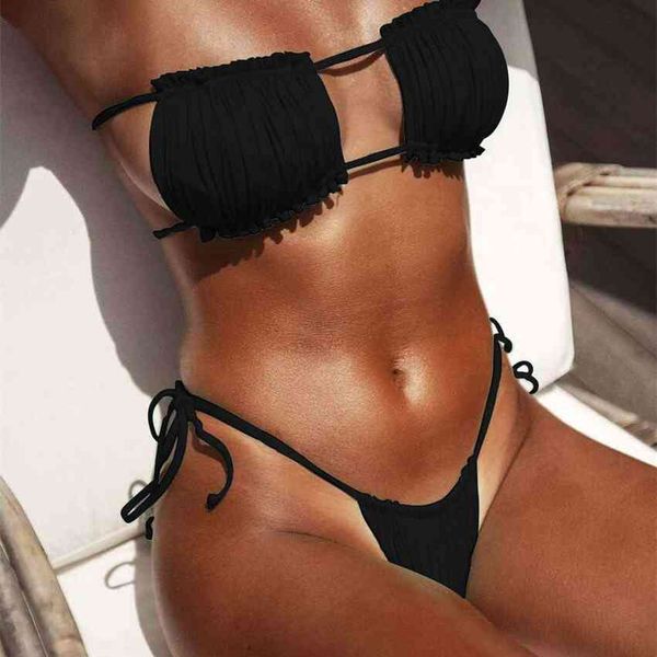 

factorylltw plain bikini pleated 2021 nylon women's new swimsuit, White;black