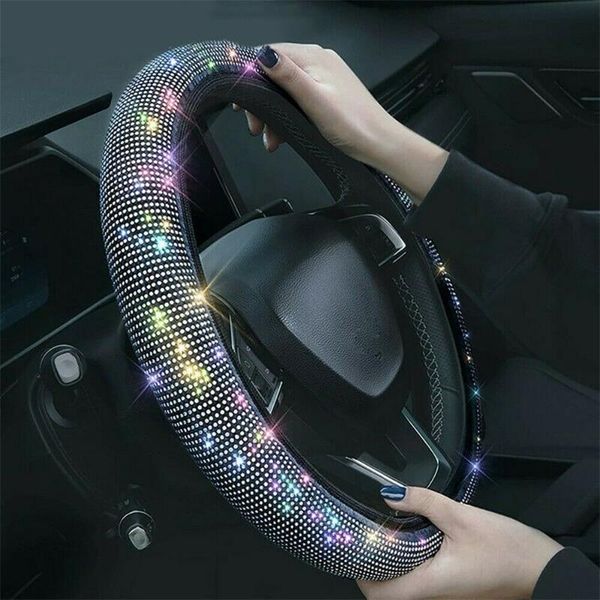 

cushion/decorative pillow 1pcs shiny rhinestones steering wheel cover diamond pu leather car 15 inch universal auto accessories wholesale