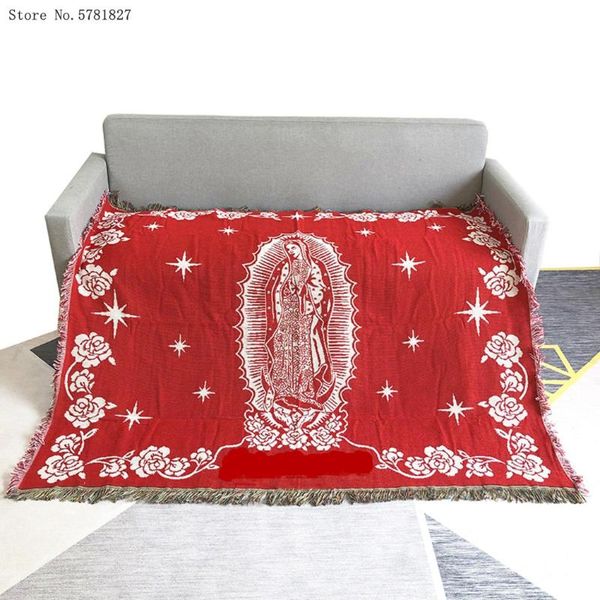 

blankets red black blanket personality tapestry office air conditioning nap super virgin mary living room sofa ornaments