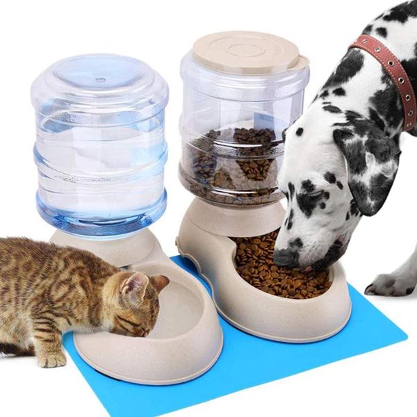 

cat bowls & feeders automatic feeder and water dispenser in set for small medium dog pets puppy kitten big capacity 1 gallon x 2