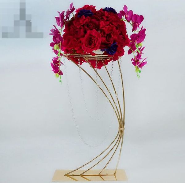 

32'' tall gold metal flower stand floral rack flower vase holder for wedding decoration table centerpieces grand event crystal