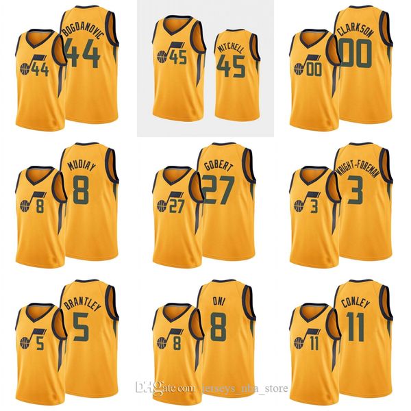

utah jazz men donovan mitchell rudy gobert clarkson bojan bogdanovic jarrell brantley nba 2020 custom statement jersey, Black;red