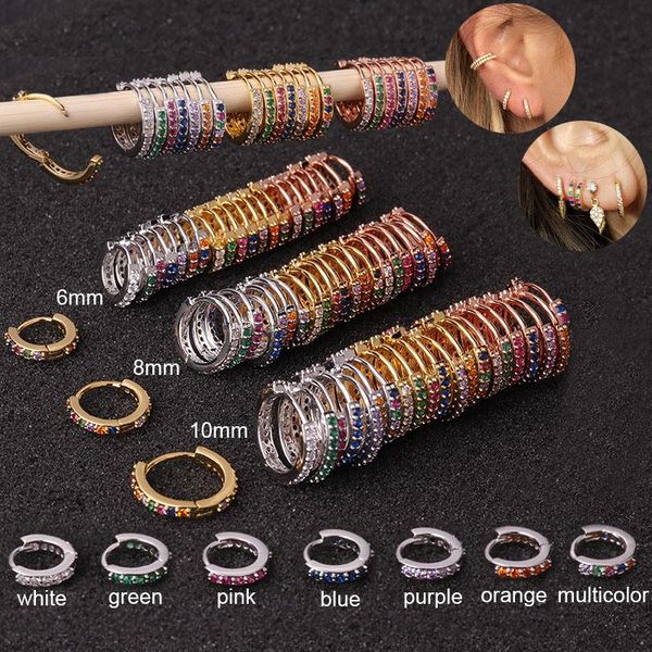 

hoop & huggie 1pc 6mm/8mm/10mm multicolor cz cartilage earring simple tragus daith conch rook snug ear piercing jewelry, Golden;silver