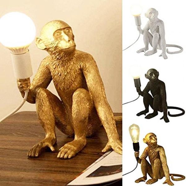 Oggetti decorativi Figurine Lampada da tavolo Attraente Resina Seduta Scimmia Illuminazione Scrivania Lampada a LED Ornamento per la casa