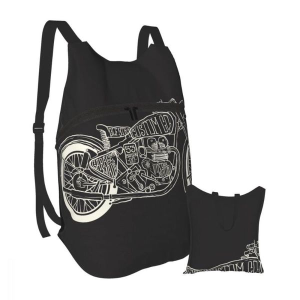 

backpack waterproof folding travel trekking bag vintage motorcycle hand drawn outdoor sport foldable storage bags