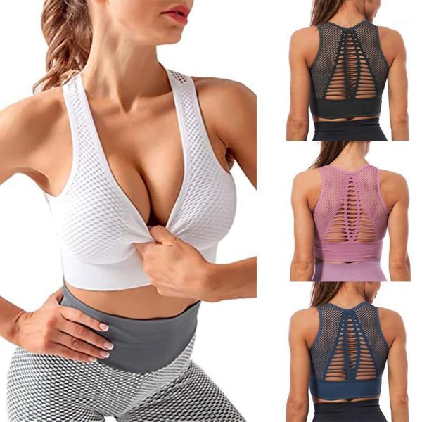

women sports bra mesh breathable seamless running yoga underwear outfit