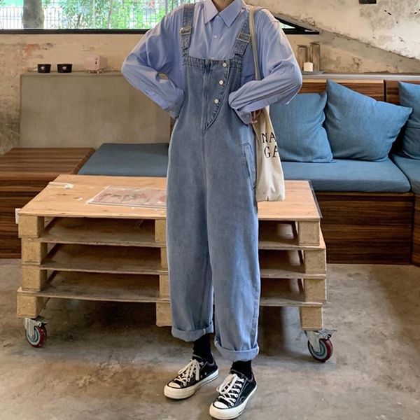 

korean summer autumn large size 4xl retro loose straight all-match wide leg denim overalls pans women fashion streetwear 2021 women's p, Black;white