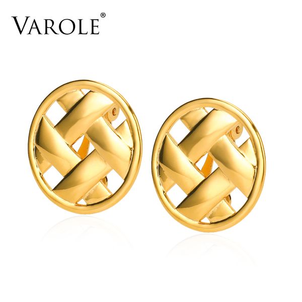 

varole weaving design stud earrings hollow gold color earring for women wholesale fashion jewelry gift kolczyki