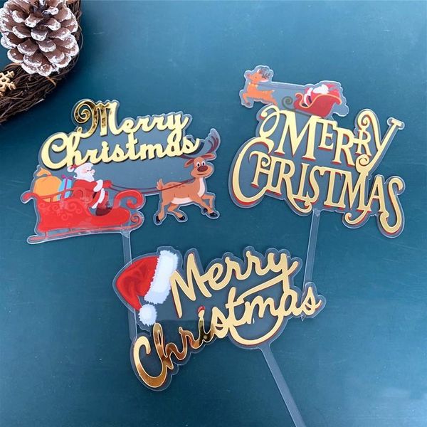 

merry christmas acrylic cake ers elk sleigh hat cupcake for party decorations supplies other festive &