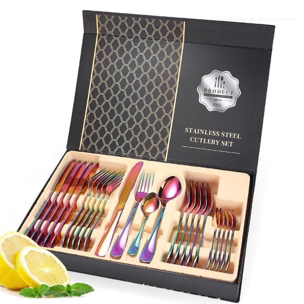 

flatware sets stainless steel tableware 24 piece set 1010 four knife fork spoon dinnier kitchen el gift box
