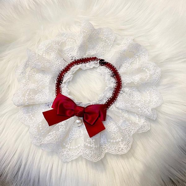 

dog apparel pet cats white lace bibs tie fashion colorful bowknot pearl puppy collars for small medium jewelry accessories