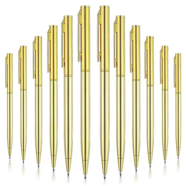 

ballpoint pens 12pcs metallic gold color slim black ink metal for business office students teachers, Blue;orange