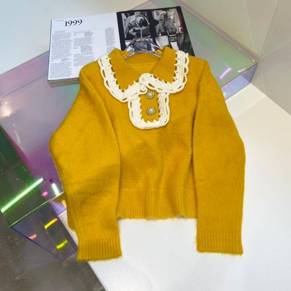 

women's sweaters 1223 women clothing brand design mohair wool sweater collar thick coarse needle hook flower with pearl clasp, White;black