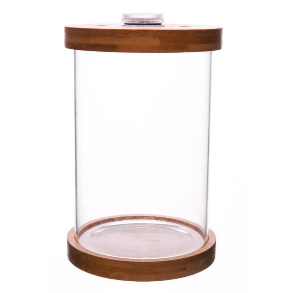 

decorations 1pc small glass fish tank bamboo base led mini tabledecoration